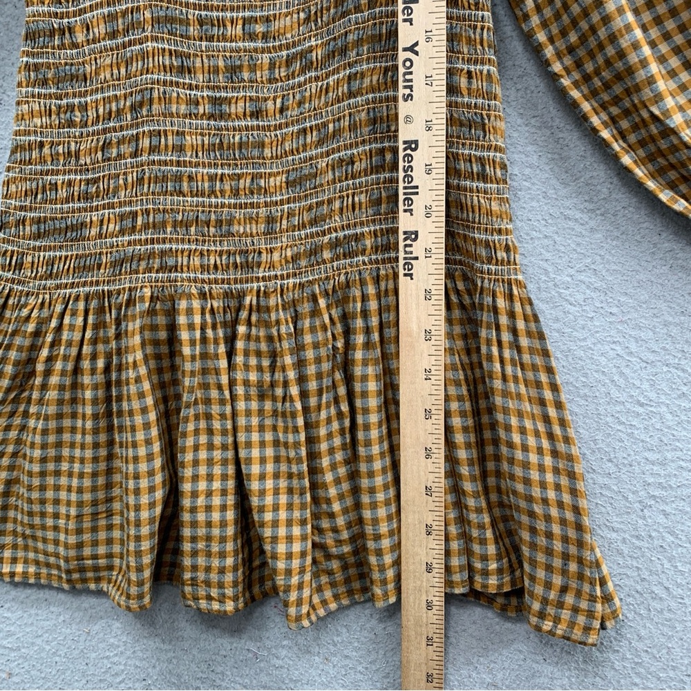 Urban Outfitters Francis Smocked Puff Sleeve Mini Dress Yellow Brown Women’s S - Picture 4 of 11